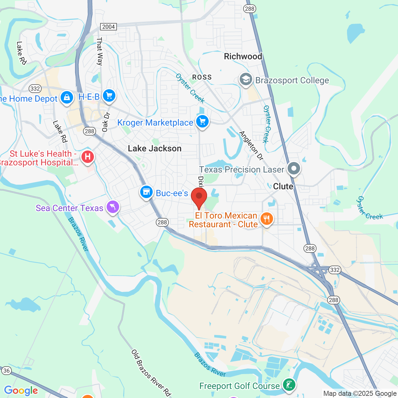 Google map image of our location in 102 Flag Lake Dr Lake Jackson, TX